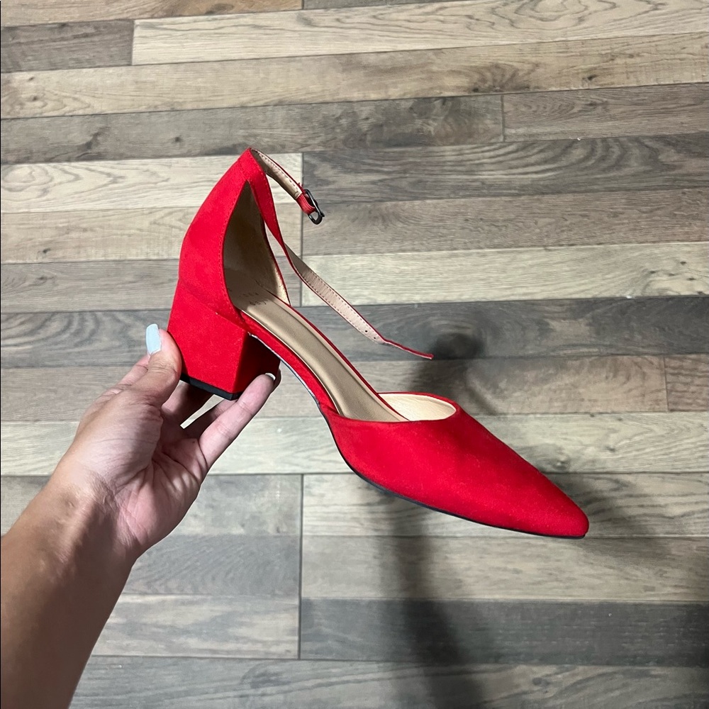 Red Mary Jane style heels